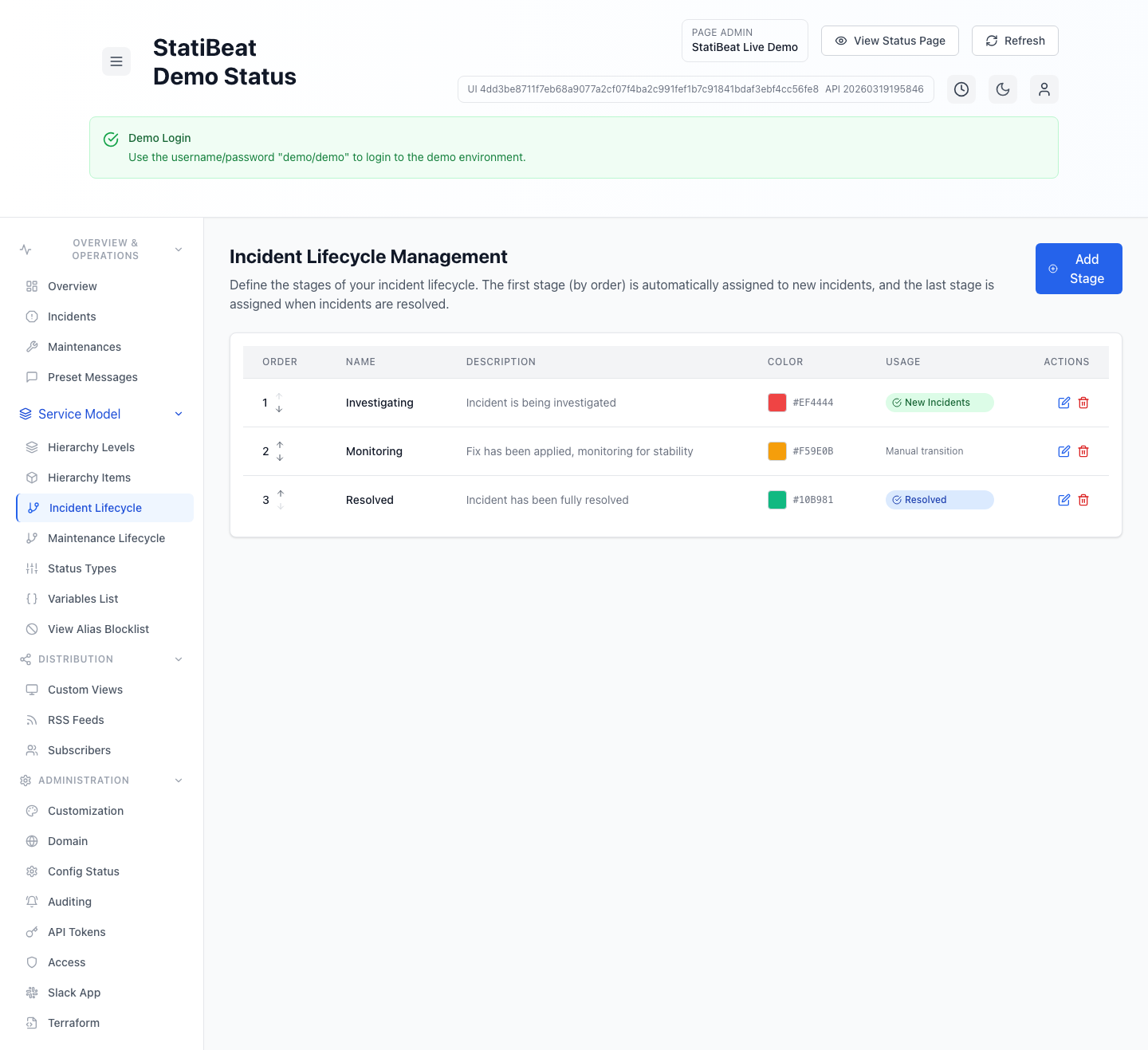 Incident lifecycle in the live demo